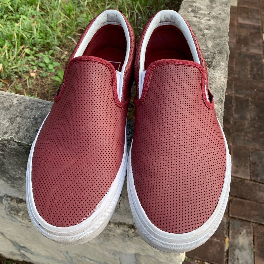 Vans slip on perforated leather maroon
